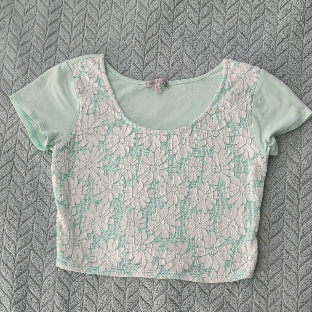 Charlotte Russe Mint and White Floral Crop Top